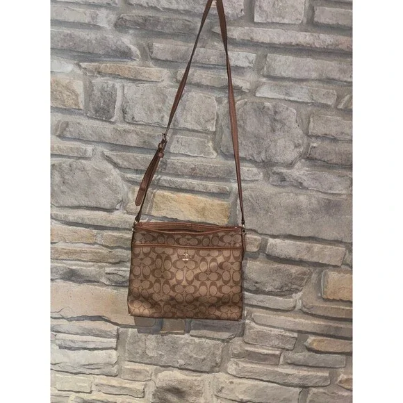 Coach F58297 Signature Zip File Crossbody Bag Purse Brown - Picture 2 of 12